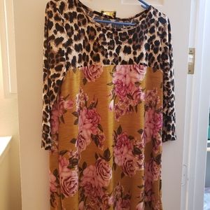 Leperod print with mustard yellow and floral shirt